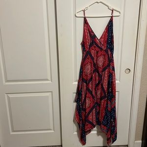 Wrangler red & blue bandana spaghetti straps asymmetric lightweight dress. S XL
